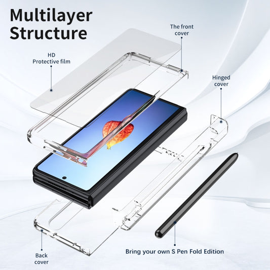 For Samsung Galaxy Z Fold4 Macaron Hinge Phone Case with Stylus Pen Fold Edition & Protective Film(Transparent) - Galaxy Phone Cases by buy2fix | Online Shopping UK | buy2fix