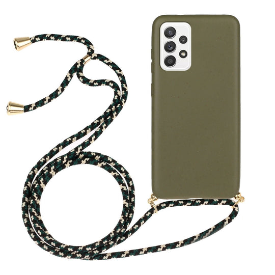 For Samsung Galaxy A73 Wheat Straw Material + TPU Protective Case with Lanyard(Army Green)