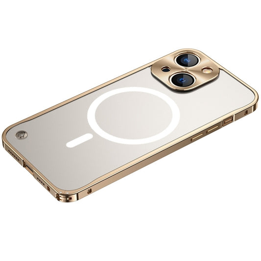 For iPhone 14 Plus Metal Frame Frosted PC Shockproof MagSafe Case (Gold) - iPhone 14 Plus Cases by buy2fix | Online Shopping UK | buy2fix