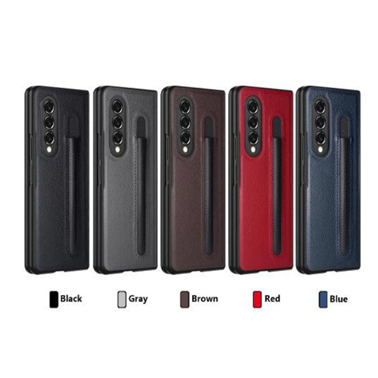 For Samsung Galaxy Z Fold4 Litchi Texture Hinge Protection Folding Phone Case(Blue) - Galaxy Z Fold4 5G Cases by buy2fix | Online Shopping UK | buy2fix