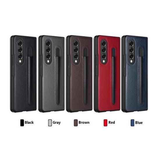 For Samsung Galaxy Z Fold4 Litchi Texture Hinge Protection Folding Phone Case(Brown) - Galaxy Z Fold4 5G Cases by buy2fix | Online Shopping UK | buy2fix