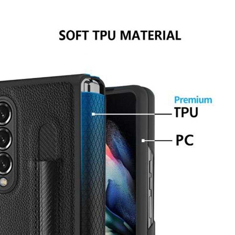 For Samsung Galaxy Z Fold4 Litchi Texture Hinge Protection Folding Phone Case(Blue) - Galaxy Z Fold4 5G Cases by buy2fix | Online Shopping UK | buy2fix