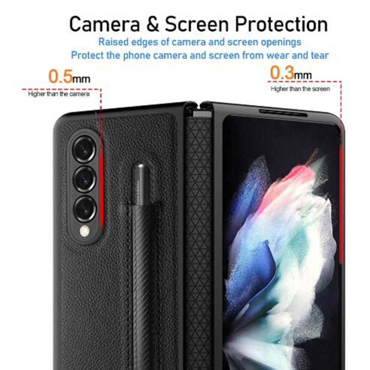 For Samsung Galaxy Z Fold4 Litchi Texture Hinge Protection Folding Phone Case(Blue) - Galaxy Z Fold4 5G Cases by buy2fix | Online Shopping UK | buy2fix