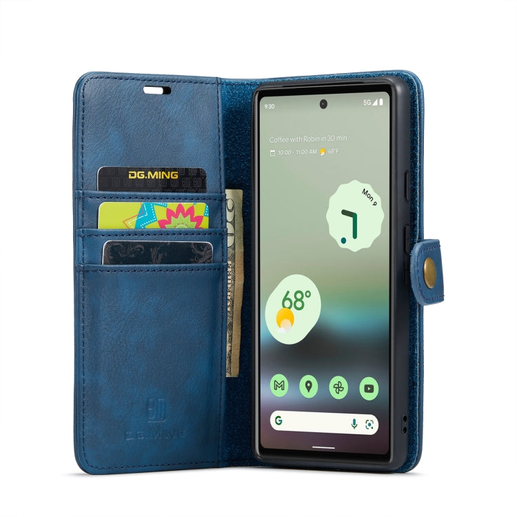 For Google Pixel 6A DG.MING Crazy Horse Texture Detachable Magnetic Leather Phone Case(Blue) by DG.MING