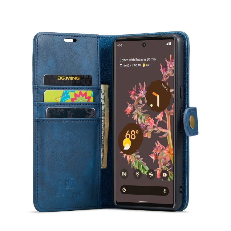 For Google Pixel 7 DG.MING Crazy Horse Texture Detachable Magnetic Leather Phone Case(Blue) by DG.MING