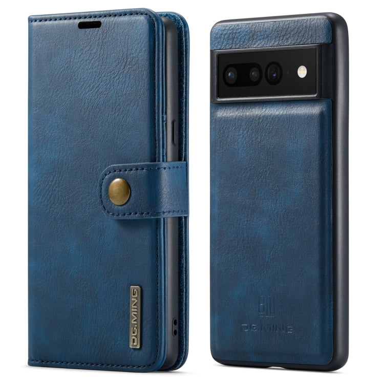 For Google Pixel 7 Pro DG.MING Crazy Horse Texture Detachable Magnetic Leather Phone Case(Blue) by DG.MING