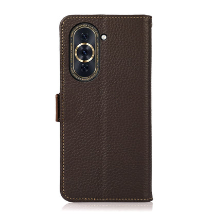 For Huawei Nova 10 KHAZNEH Side-Magnetic Litchi Genuine Leather RFID Phone Case(Brown) - Huawei Cases by buy2fix | Online Shopping UK | buy2fix