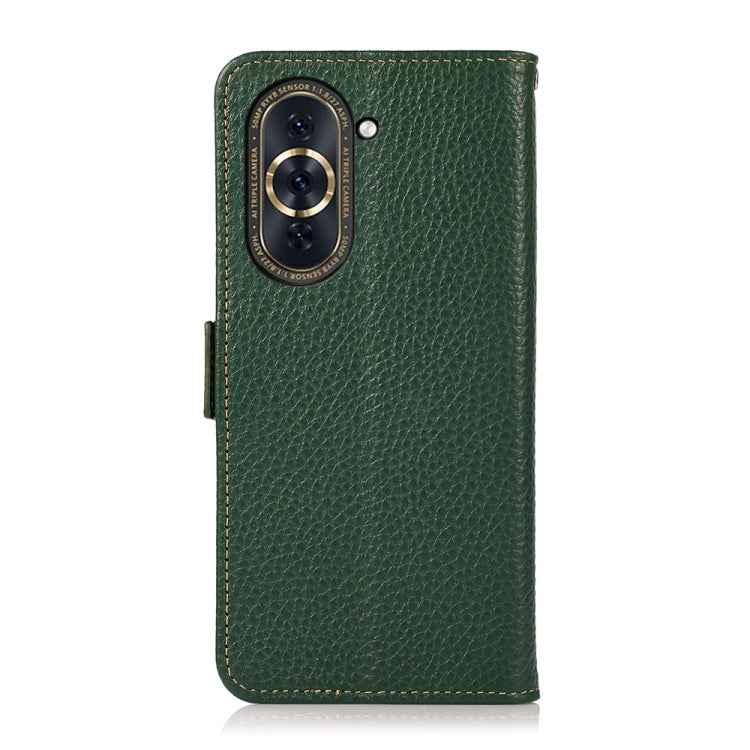 For Huawei Nova 10 KHAZNEH Side-Magnetic Litchi Genuine Leather RFID Phone Case(Green) - Huawei Cases by buy2fix | Online Shopping UK | buy2fix