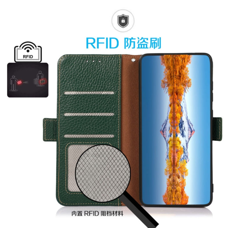 For Huawei Nova 10 KHAZNEH Side-Magnetic Litchi Genuine Leather RFID Phone Case(Green) - Huawei Cases by buy2fix | Online Shopping UK | buy2fix