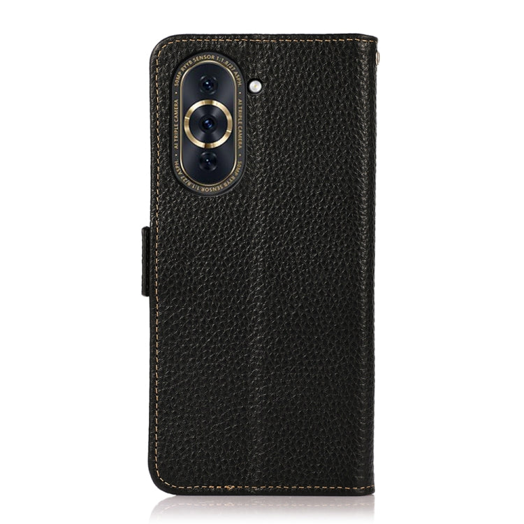 For Huawei Nova 10 KHAZNEH Side-Magnetic Litchi Genuine Leather RFID Phone Case(Black) - Huawei Cases by buy2fix | Online Shopping UK | buy2fix