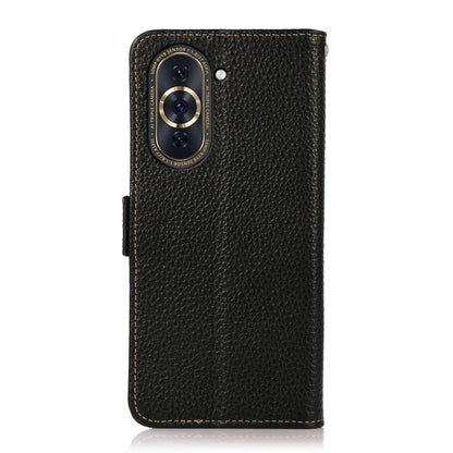 For Huawei Nova 10 KHAZNEH Side-Magnetic Litchi Genuine Leather RFID Phone Case(Black) - Huawei Cases by buy2fix | Online Shopping UK | buy2fix