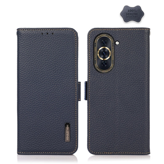 For Huawei Nova 10 Pro KHAZNEH Side-Magnetic Litchi Genuine Leather RFID Phone Case(Blue) - Huawei Cases by buy2fix | Online Shopping UK | buy2fix