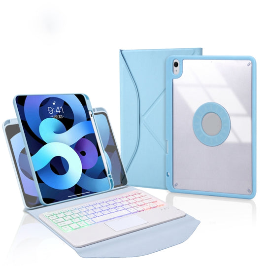 Z098B-AS Pen Slot Touchpad Backlight Bluetooth Keyboard Leather Tablet Case For iPad Air 11 2025 / 2024 / Air 5 / Air 4 (Sky Blue)