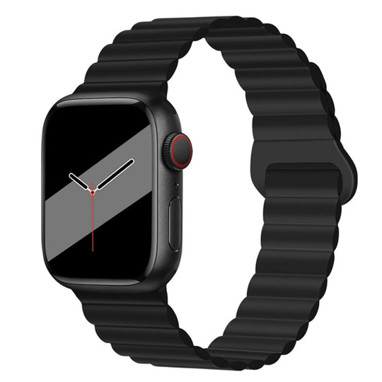 Reverse Buckle Magnetic Silicone Watch Band For Apple Watch Ultra 49mm&Watch Ultra 2 49mm / Series 9&8&7 45mm / SE 3&SE 2&6&SE&5&4 44mm / 3&2&1 42mm(Black)