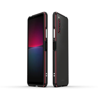 For Sony Xperia 10 Ⅳ Aurora Series Lens Protector + Metal Frame Protective Phone Case(Black+Red) - Sony Cases by buy2fix | Online Shopping UK | buy2fix