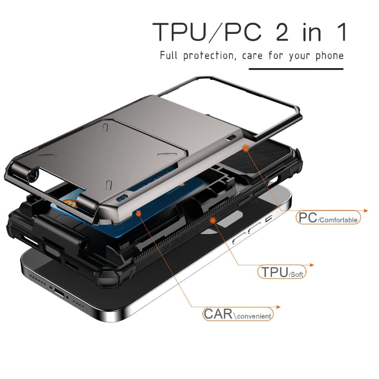 For iPhone 14 Plus Scratch-Resistant Shockproof Heavy Duty Rugged Armor Protective Case with Card Slot (White) by buy2fix