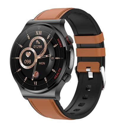 E300 1.32 Inch Screen Leather Watch Strap Smart Health Watch Supports Body Temperature Monitoring, ECG monitoring blood pressure(Brown) by buy2fix