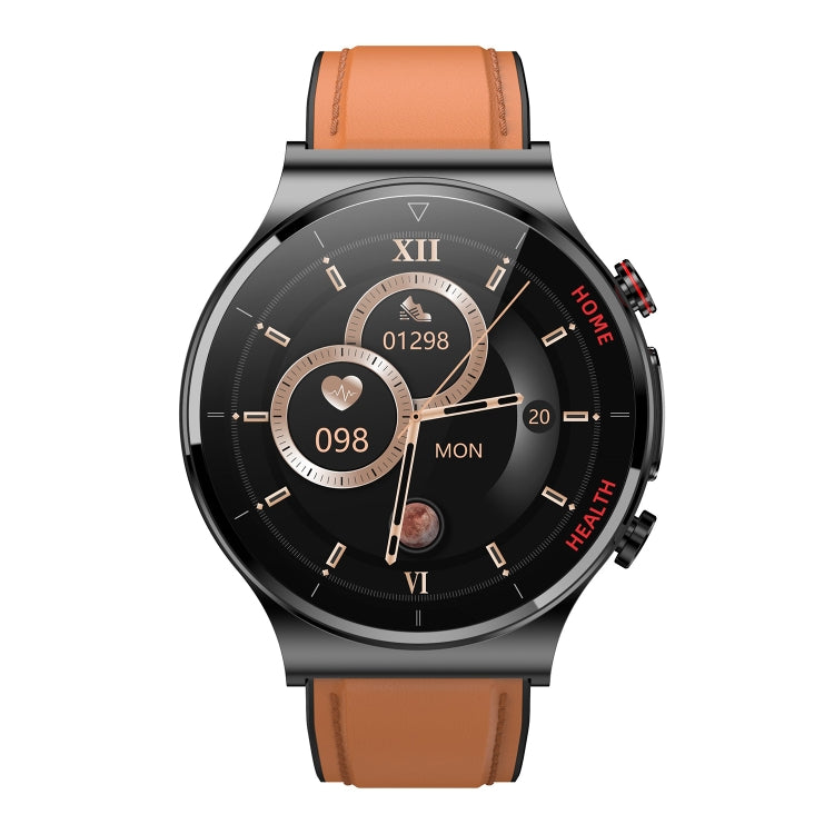 E300 1.32 Inch Screen Leather Watch Strap Smart Health Watch Supports Body Temperature Monitoring, ECG monitoring blood pressure(Brown) by buy2fix