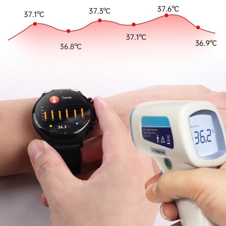 E300 1.32 Inch Screen Leather Watch Strap Smart Health Watch Supports Body Temperature Monitoring, ECG monitoring blood pressure(Black) by buy2fix