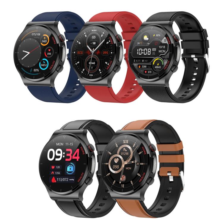 E300 1.32 Inch Screen Leather Watch Strap Smart Health Watch Supports Body Temperature Monitoring, ECG monitoring blood pressure(Black) by buy2fix
