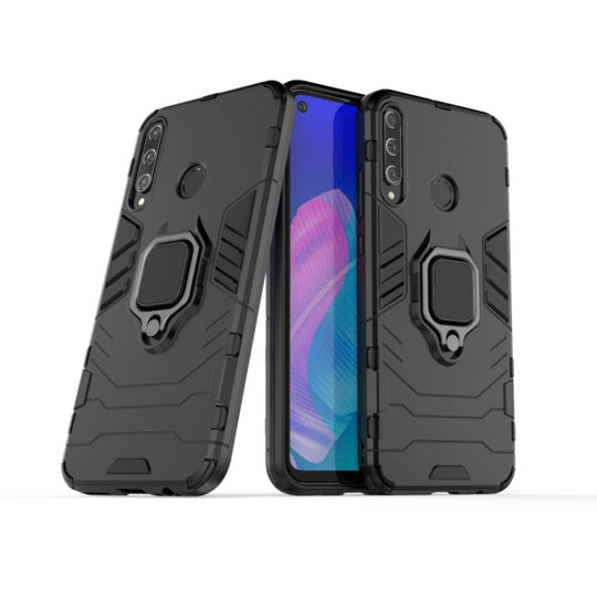 For Huawei Y7p / P40 Lite E Shockproof PC + TPU Protective Case with Magnetic Ring Holder(Black)
