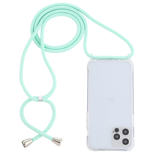 For iPhone 14 Pro Max Transparent Acrylic Airbag Shockproof Phone Protective Case with Lanyard (Mint Green)