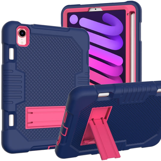 For iPad mini 2024 /mini 6 Contrast Color Robot Shockproof Silicone + PC Tablet Case(Navy Blue Rose) - iPad mini 6 Cases by buy2fix | Online Shopping UK | buy2fix
