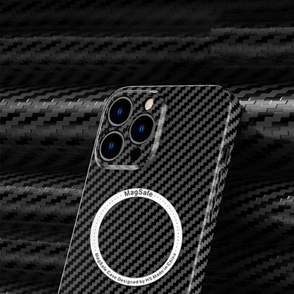 For iPhone 14 Pro Carbon Fiber Texture MagSafe Magnetic Phone Case(Black Silver) - iPhone 14 Pro Cases by buy2fix | Online Shopping UK | buy2fix