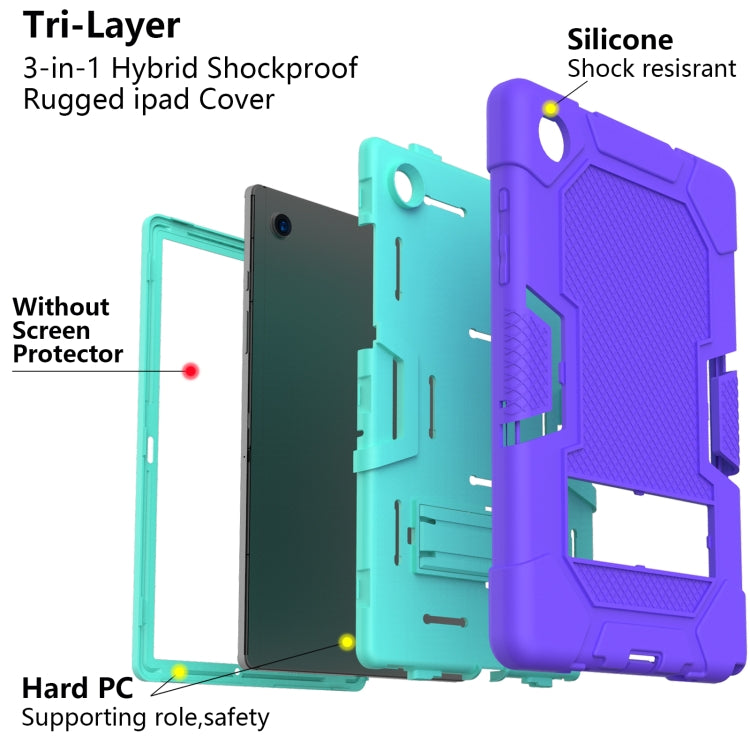 For Samsung Galaxy Tab A8 10.5 2021 X200 Contrast Color Robot Silicone + PC Tablet Case(Purple Mint Green) - Other Galaxy Tab PC by buy2fix | Online Shopping UK | buy2fix