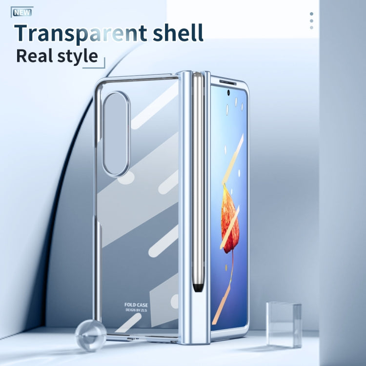 For Samsung Galaxy Z Fold4 Full Body Integrated Electroplating Hinge Phone Case with Pen Slot(Blue) - Galaxy Z Fold4 5G Cases by buy2fix | Online Shopping UK | buy2fix