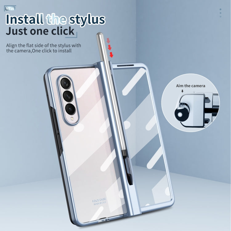 For Samsung Galaxy Z Fold4 Full Body Integrated Electroplating Hinge Phone Case with Pen Slot(Blue) - Galaxy Z Fold4 5G Cases by buy2fix | Online Shopping UK | buy2fix