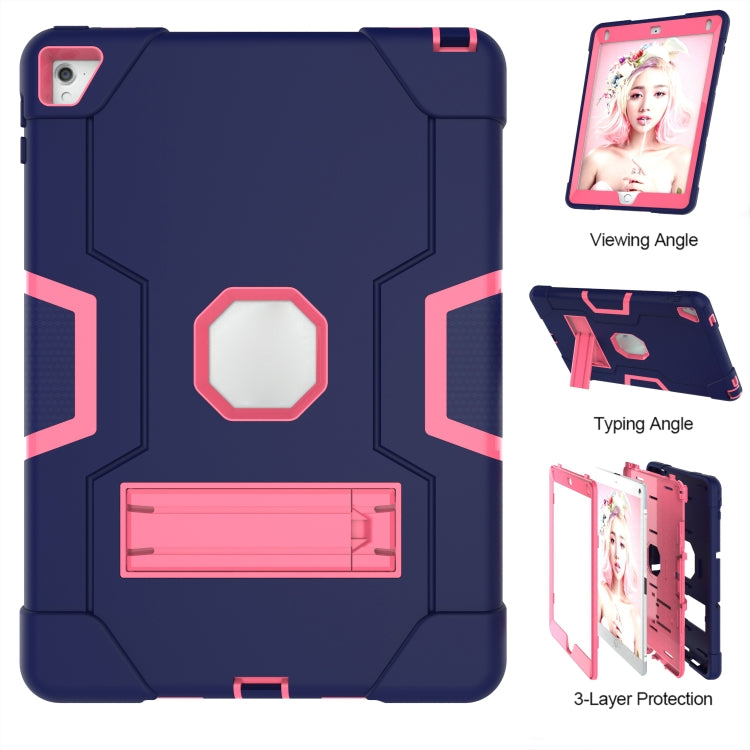 Contrast Color Robot Silicone + PC Tablet Case For iPad 6 / iPad Pro 9.7 2016(Navy Blue + Rose Red) - iPad Pro 9.7 inch Cases by buy2fix | Online Shopping UK | buy2fix