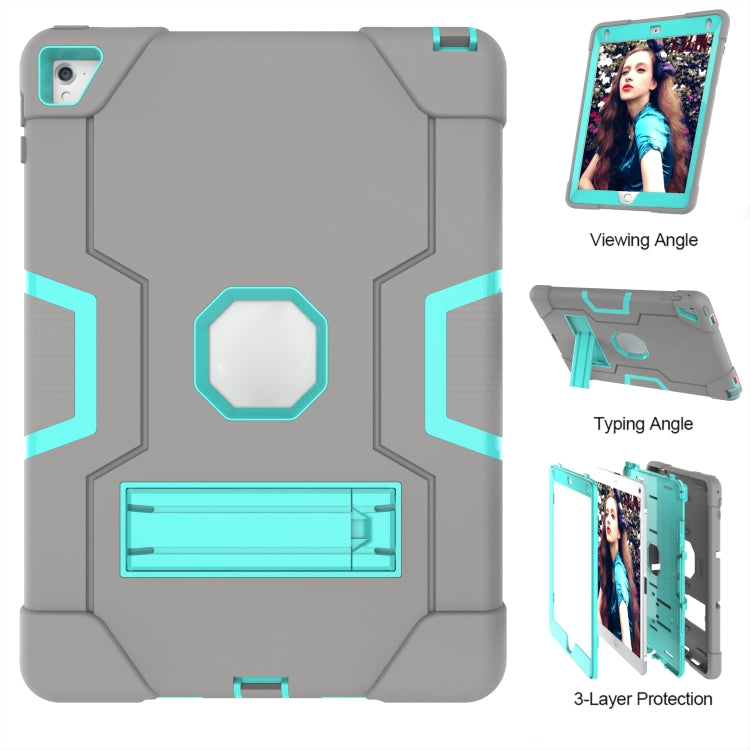 Contrast Color Robot Silicone + PC Tablet Case For iPad 6 / iPad Pro 9.7 2016(Grey + Mint Green) - iPad Pro 9.7 inch Cases by buy2fix | Online Shopping UK | buy2fix