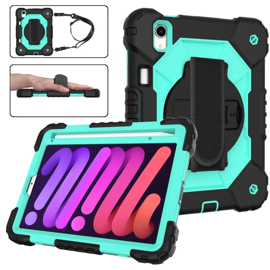 For iPad mini 2024 / mini 6 Contrast Color Robot Silicone + PC Tablet Case with Shoulder Strap(Black+Mint) - iPad mini 6 Cases by buy2fix | Online Shopping UK | buy2fix