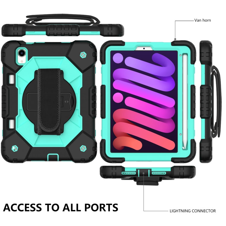 For iPad mini 2024 / mini 6 Contrast Color Robot Silicone + PC Tablet Case with Shoulder Strap(Black+Mint) - iPad mini 6 Cases by buy2fix | Online Shopping UK | buy2fix