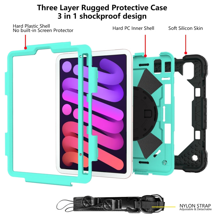 For iPad mini 2024 / mini 6 Contrast Color Robot Silicone + PC Tablet Case with Shoulder Strap(Black+Mint) - iPad mini 6 Cases by buy2fix | Online Shopping UK | buy2fix