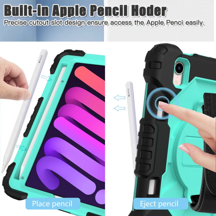 For iPad mini 2024 / mini 6 Contrast Color Robot Silicone + PC Tablet Case with Shoulder Strap(Black+Mint) - iPad mini 6 Cases by buy2fix | Online Shopping UK | buy2fix