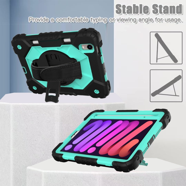 For iPad mini 2024 / mini 6 Contrast Color Robot Silicone + PC Tablet Case with Shoulder Strap(Black+Mint) - iPad mini 6 Cases by buy2fix | Online Shopping UK | buy2fix