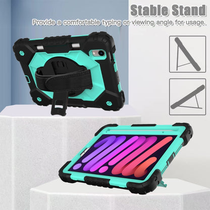 For iPad mini 2024 / mini 6 Contrast Color Robot Silicone + PC Tablet Case with Shoulder Strap(Black+Mint) - iPad mini 6 Cases by buy2fix | Online Shopping UK | buy2fix