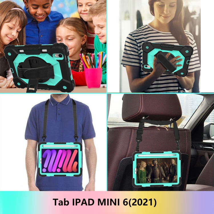 For iPad mini 2024 / mini 6 Contrast Color Robot Silicone + PC Tablet Case with Shoulder Strap(Black+Mint) - iPad mini 6 Cases by buy2fix | Online Shopping UK | buy2fix