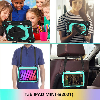 For iPad mini 2024 / mini 6 Contrast Color Robot Silicone + PC Tablet Case with Shoulder Strap(Black+Mint) - iPad mini 6 Cases by buy2fix | Online Shopping UK | buy2fix