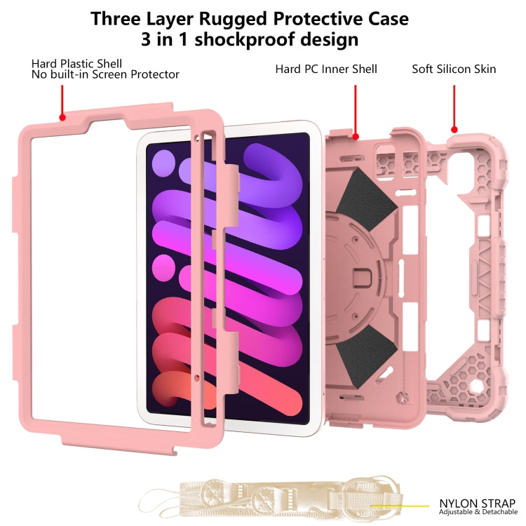 For iPad mini 2024 / mini 6 Contrast Color Robot Silicone + PC Tablet Case with Shoulder Strap(Rose Gold) - iPad mini 6 Cases by buy2fix | Online Shopping UK | buy2fix