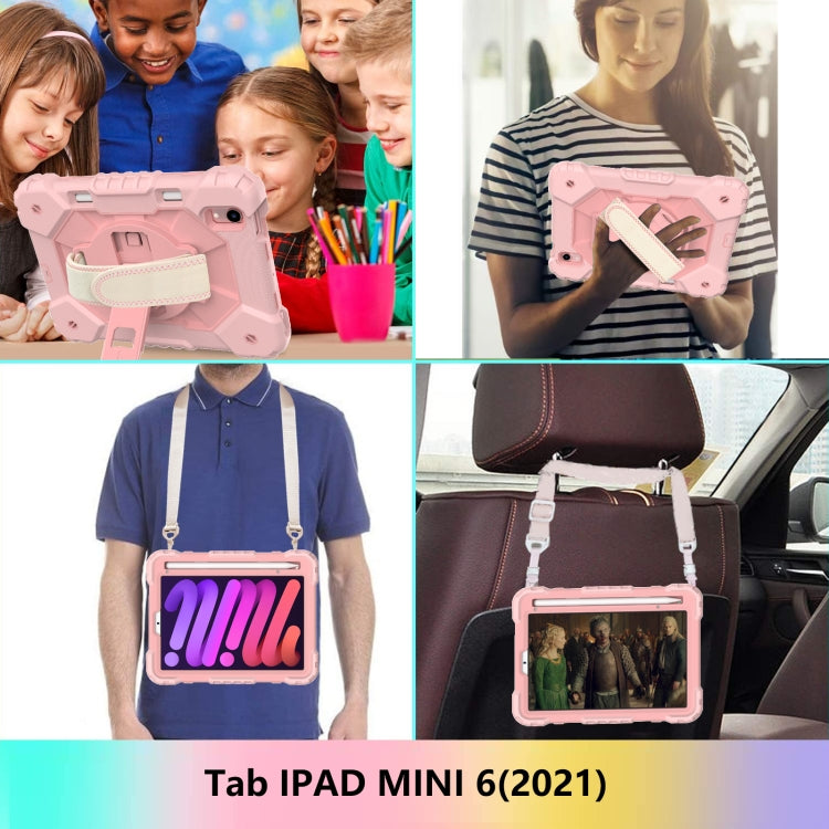 For iPad mini 2024 / mini 6 Contrast Color Robot Silicone + PC Tablet Case with Shoulder Strap(Rose Gold) - iPad mini 6 Cases by buy2fix | Online Shopping UK | buy2fix