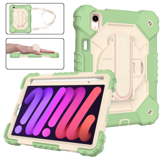 For iPad mini 2024 / mini 6 Contrast Color Robot Silicone + PC Tablet Case with Shoulder Strap(Matcha Green+Beige) - iPad mini 6 Cases by buy2fix | Online Shopping UK | buy2fix