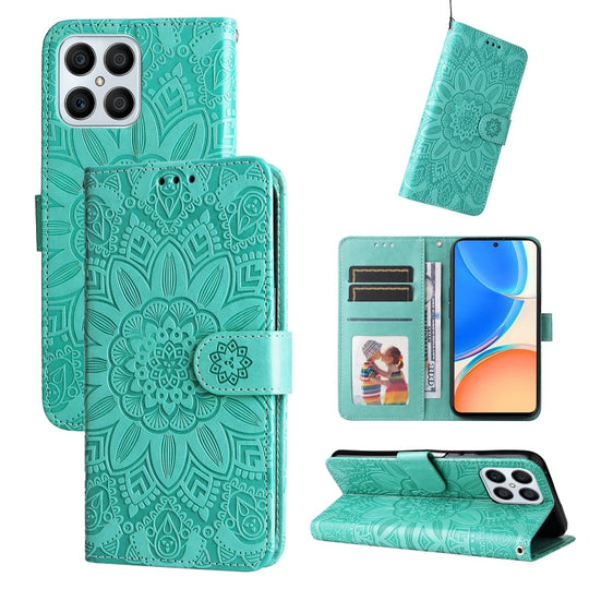 For Honor X8 / X30i Embossed Sunflower Leather Phone Case(Green)