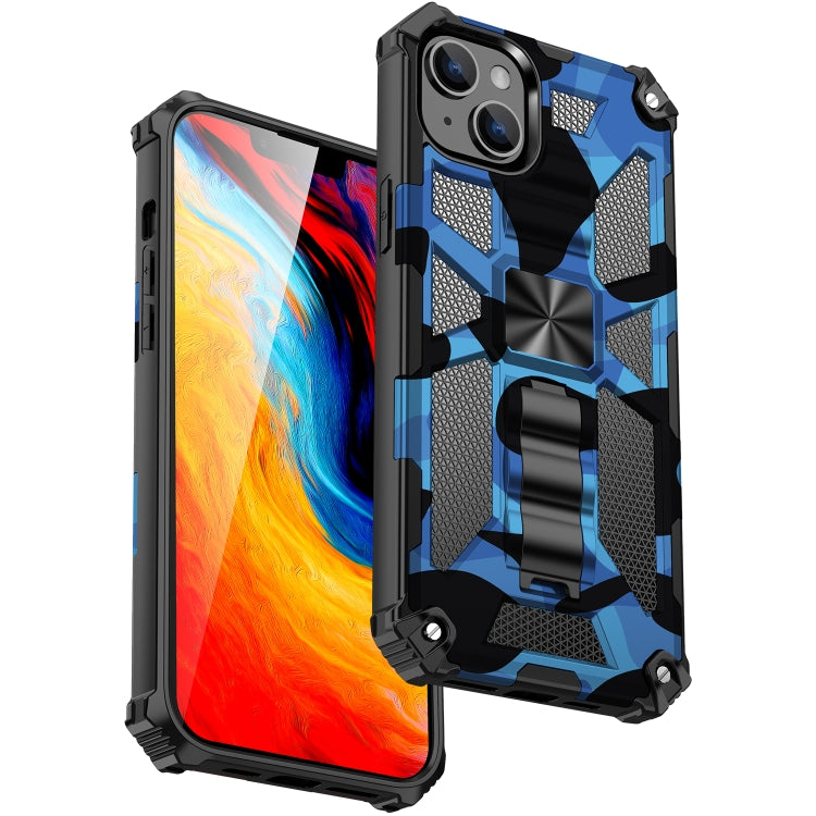 For iPhone 14 Camouflage Armor Shockproof TPU + PC Magnetic Phone Case (Dark Blue) - iPhone 14 Cases by buy2fix | Online Shopping UK | buy2fix