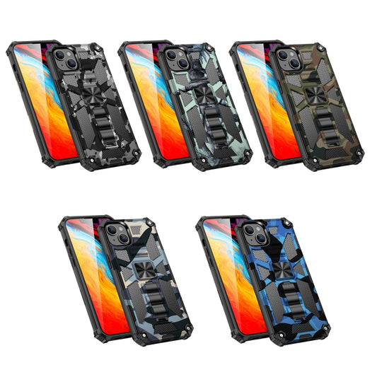For iPhone 14 Plus Camouflage Armor Shockproof TPU + PC Magnetic Phone Case (Mint Green) by buy2fix