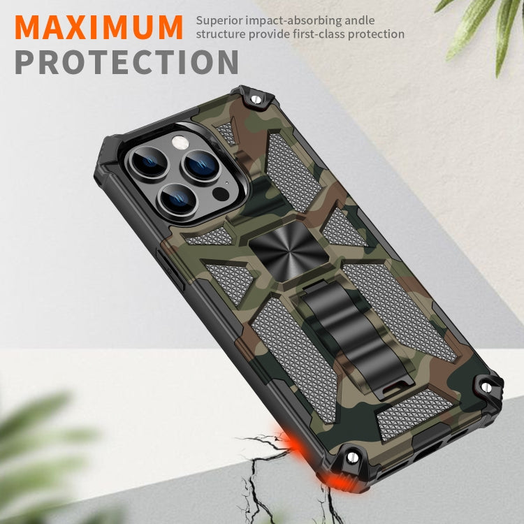 For iPhone 14 Pro Camouflage Armor Shockproof TPU + PC Magnetic Phone Case(Dark Blue) by buy2fix