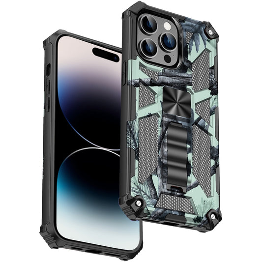 For iPhone 14 Pro Max Camouflage Armor Shockproof TPU + PC Magnetic Phone Case (Mint Green) by buy2fix