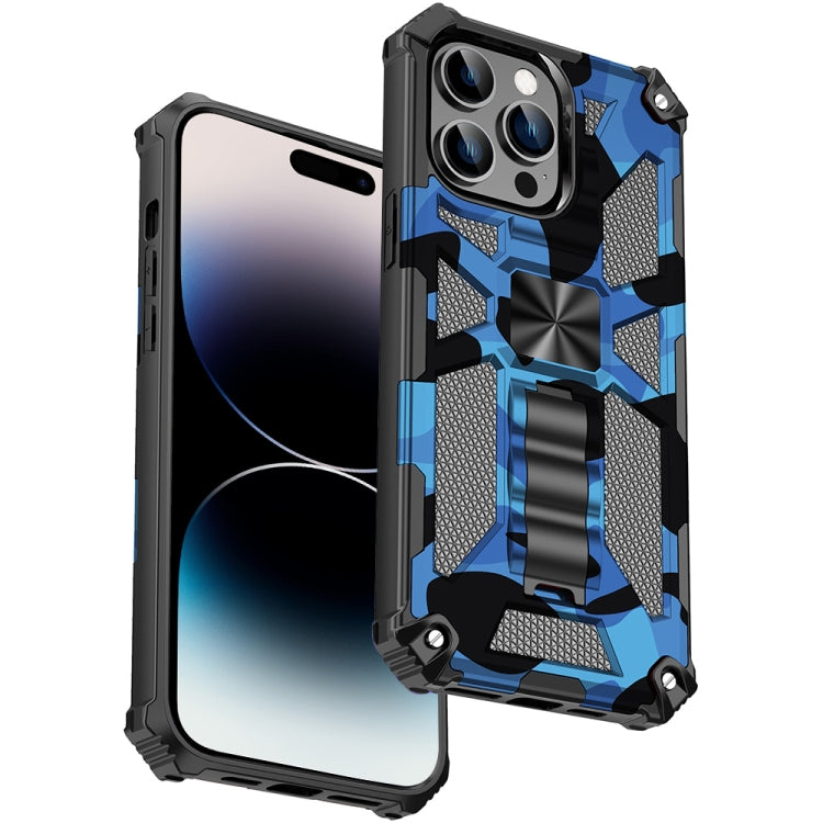 For iPhone 14 Pro Max Camouflage Armor Shockproof TPU + PC Magnetic Phone Case (Dark Blue) by buy2fix